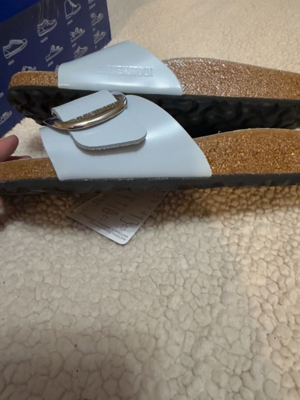 Birkenstock Madrid Big Buckle Sandal New in Box- Baby Blue High Shine size 6-6.5